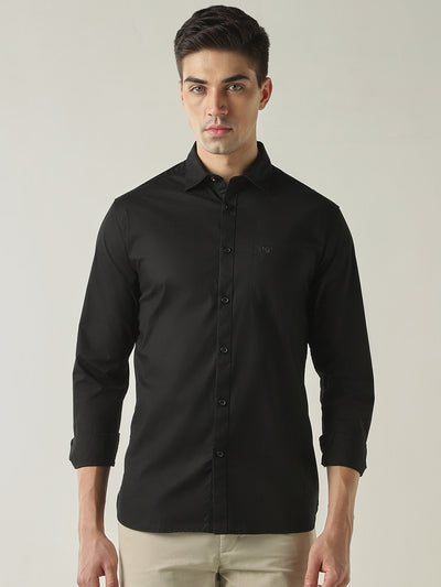 Men's Cotton Stretch Ripstop Slim Fit Full Sleeve Casual Shirt - Black