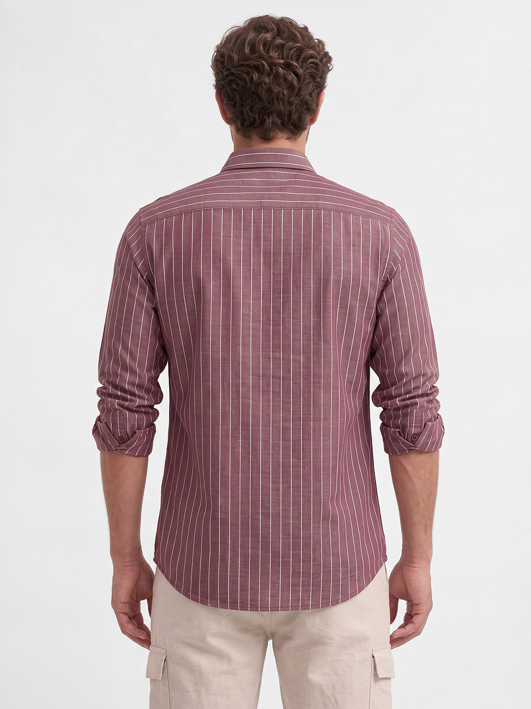 Men's Pure Cotton Stripes Slim Fit Full Sleeve Casual Shirt - Red