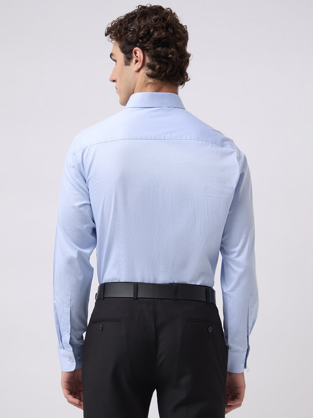 Men's Pure Cotton Dobby Solid Regular Fit Full Sleeve Formal Shirt - Blue