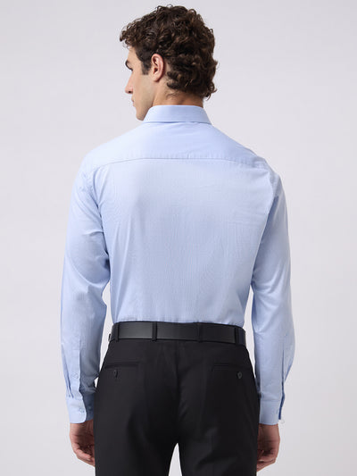 Men's Pure Cotton Dobby Solid Regular Fit Full Sleeve Formal Shirt - Blue