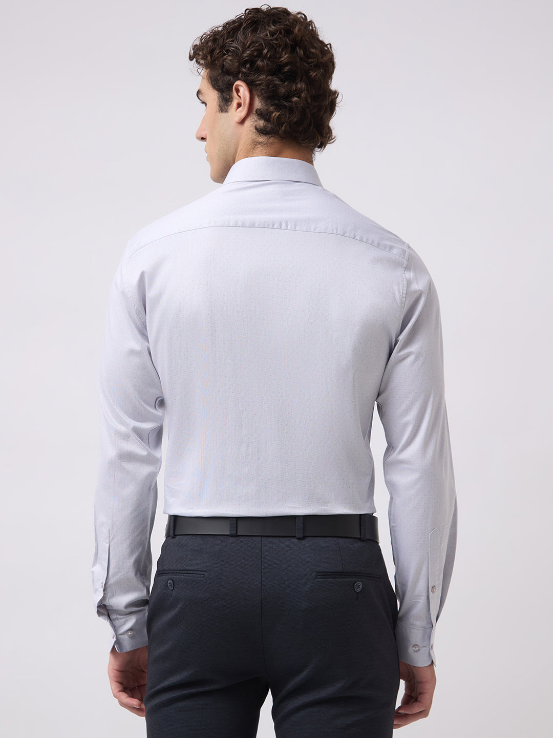 Men's Pure Cotton Dobby Solid Regular Fit Full Sleeve Formal Shirt - Grey