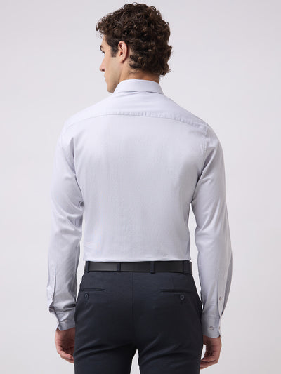 Men's Pure Cotton Dobby Solid Regular Fit Full Sleeve Formal Shirt - Grey