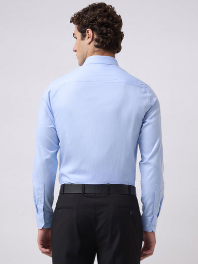 Men's Pure Cotton Solid Regular Fit Full Sleeve Formal Shirt - Blue