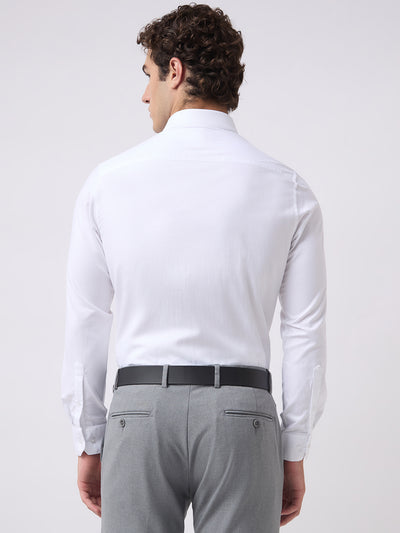 Men's Pure Cotton Solid Regular Fit Full Sleeve Formal Shirt - White