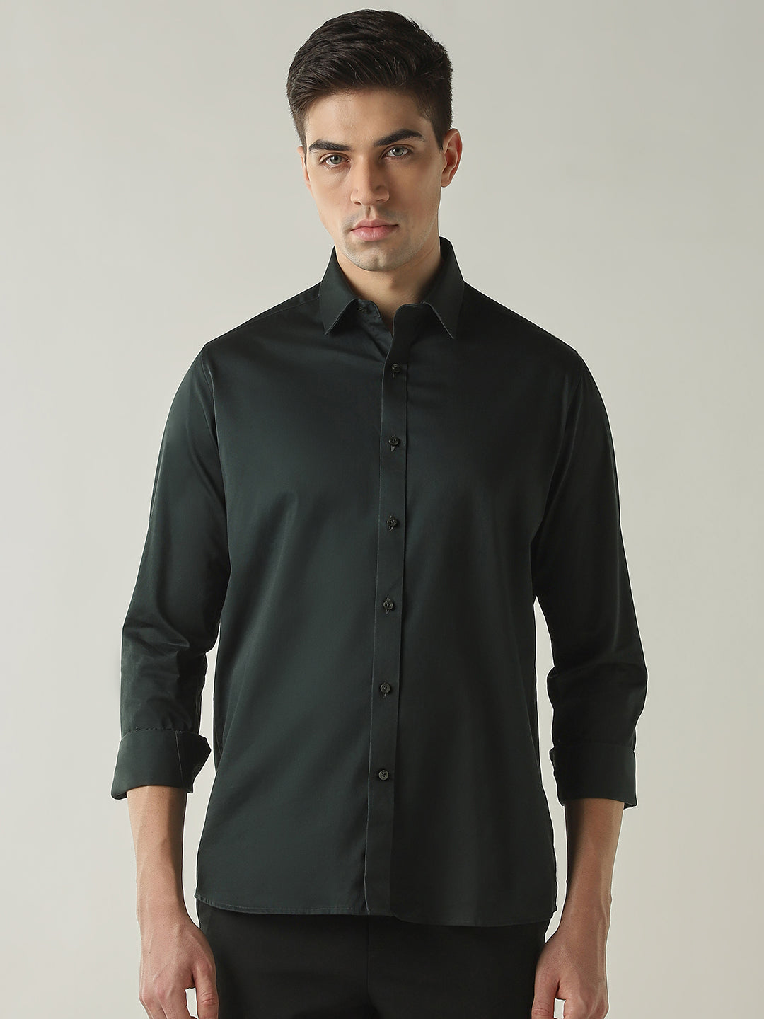 Men's Cotton Lycra Solid Slim Fit Full Sleeve Casual Shirt - Green