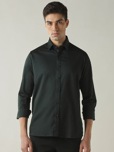 Men's Cotton Lycra Solid Slim Fit Full Sleeve Casual Shirt - Green