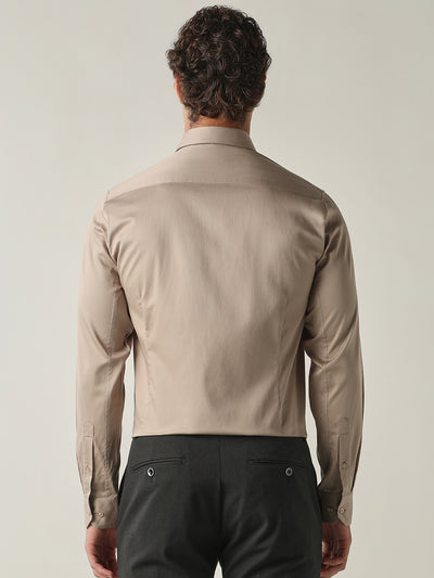 Men's Cotton Stretch Solid Slim Fit Full Sleeve Casual Shirt - Beige