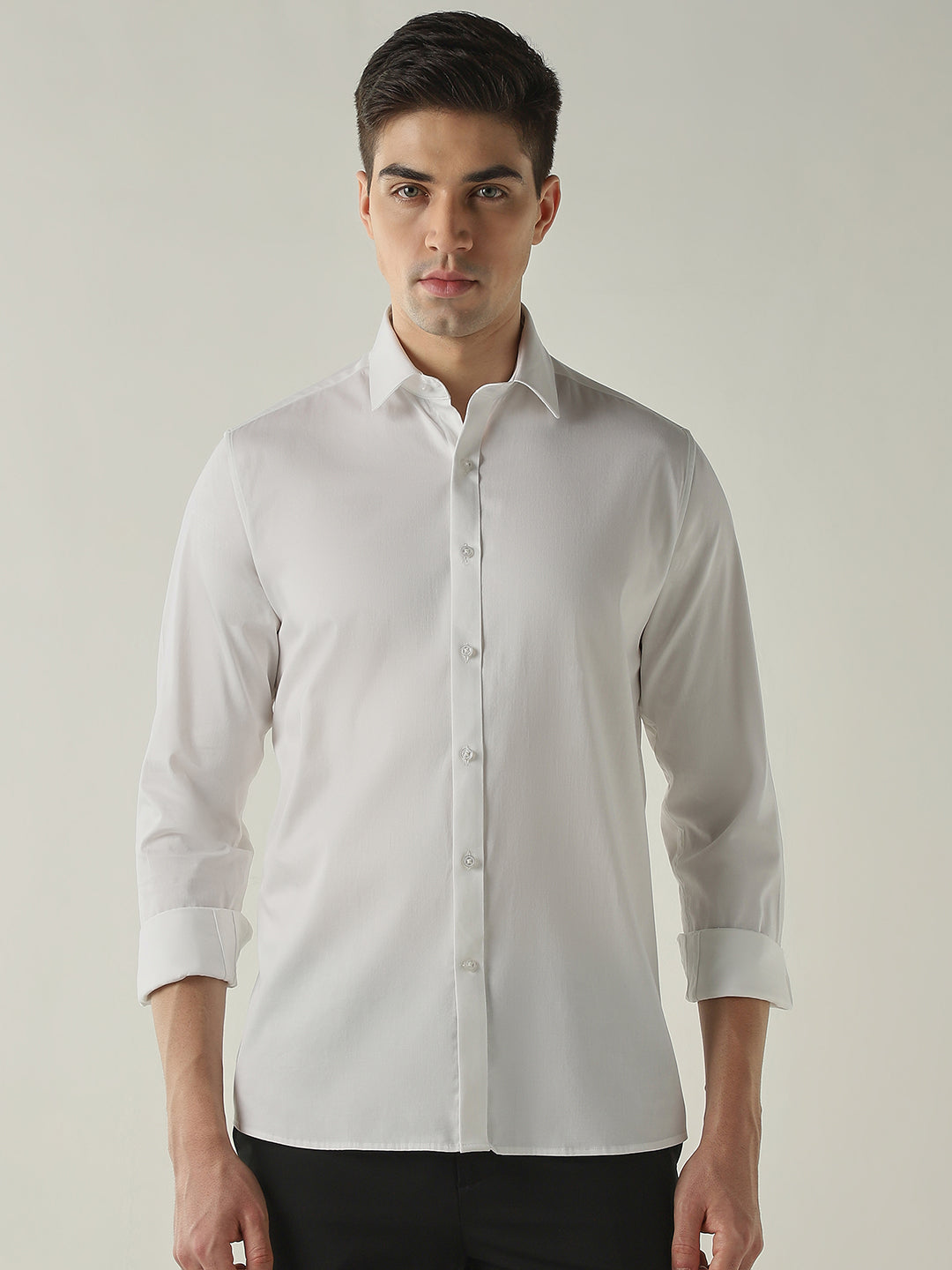Men's Cotton Lycra Solid Slim Fit Full Sleeve Casual Shirt - White