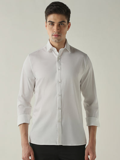 Men's Cotton Lycra Solid Slim Fit Full Sleeve Casual Shirt - White