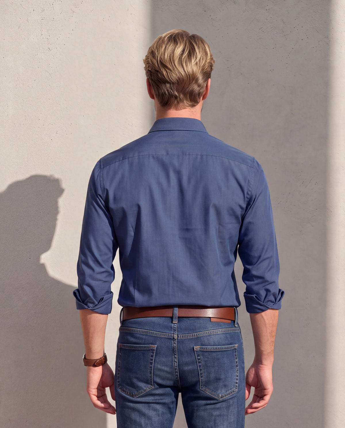 Men's Pure Cotton Solid Slim Fit Full Sleeve Formal Shirt - Blue