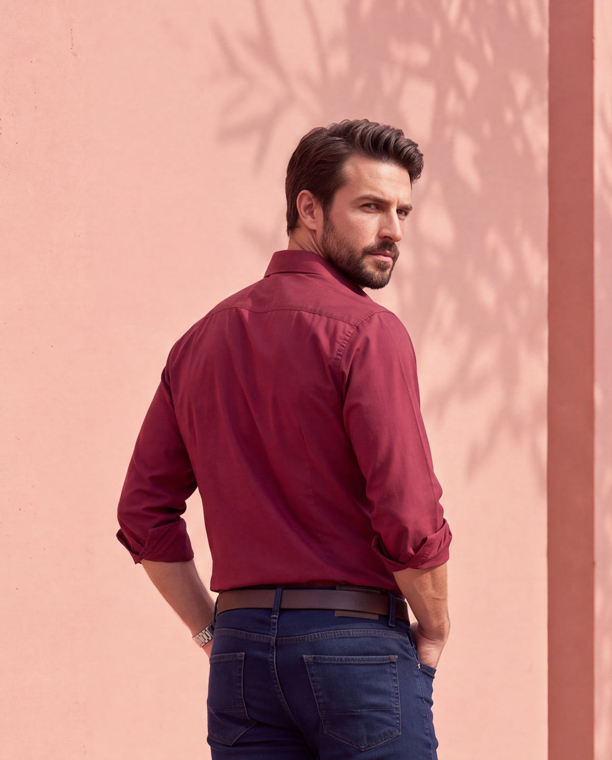Men's Pure Cotton Solid Slim Fit Full Sleeve Formal Shirt - Red