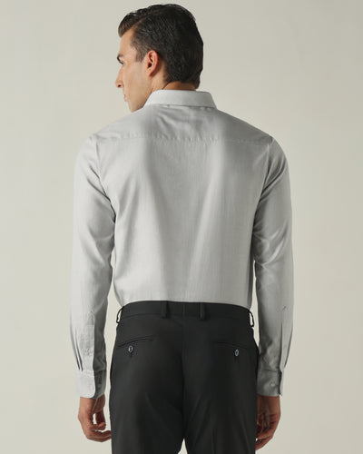Men's Pure Cotton Dobby Solid Regular Fit Full Sleeve Formal Shirt - Grey