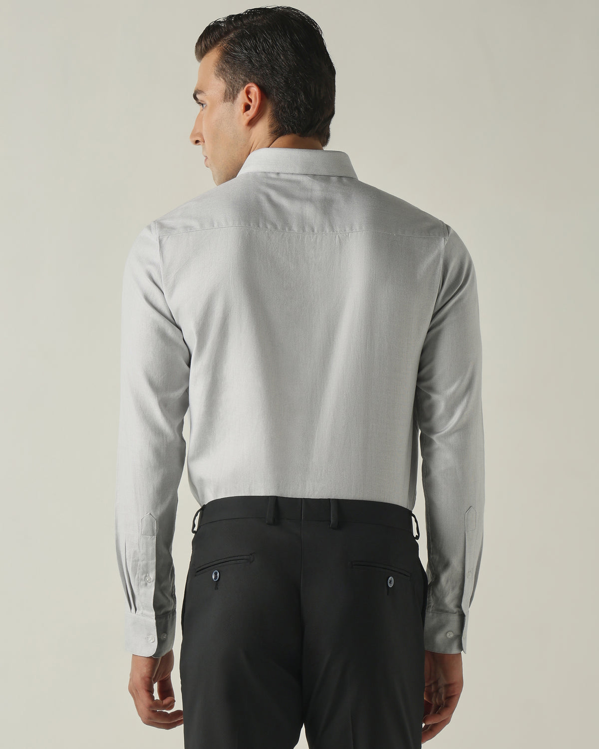 Men's Pure Cotton Dobby Solid Regular Fit Full Sleeve Formal Shirt - Grey