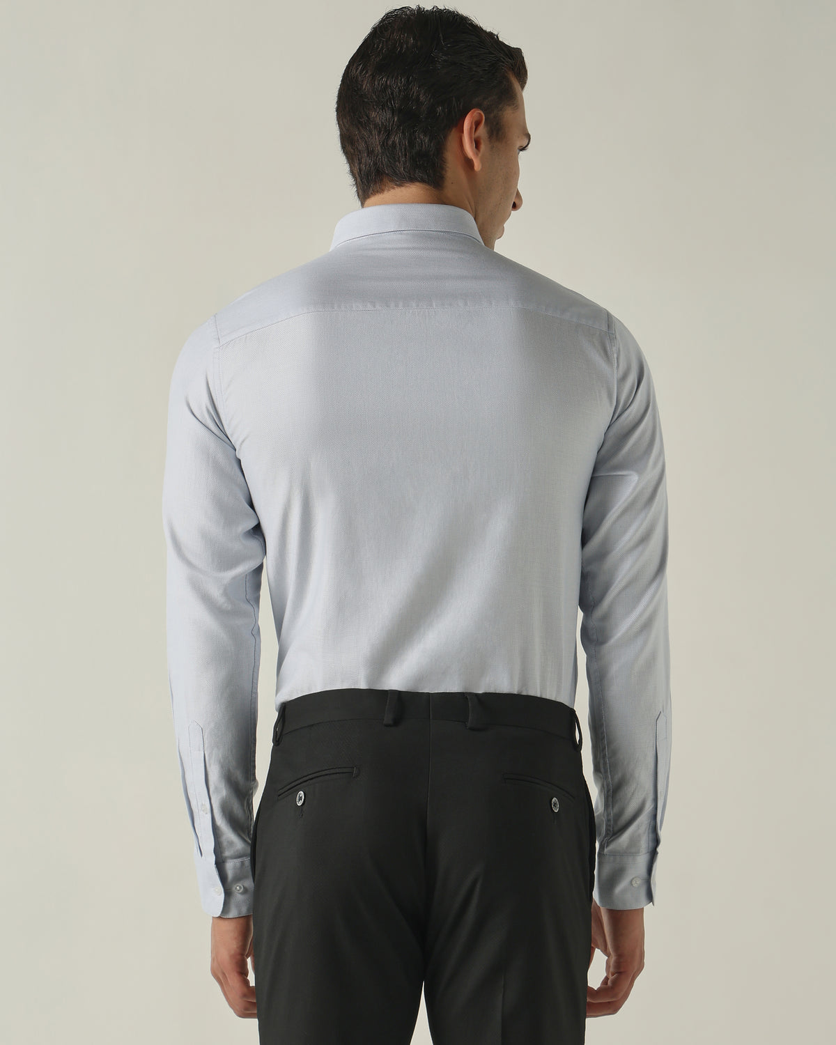Men's Pure Cotton Dobby Solid Regular Fit Full Sleeve Formal Shirt - Light Blue