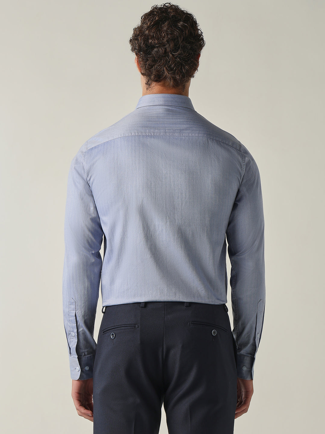 Men's Pure Cotton Herringbone Solid Regular Fit Full Sleeve Formal Shirt - Navy