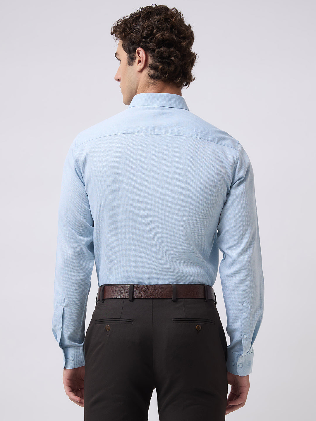 Men's Pure Cotton Dobby Solid Regular Fit Full Sleeve Formal Shirt - Aqua