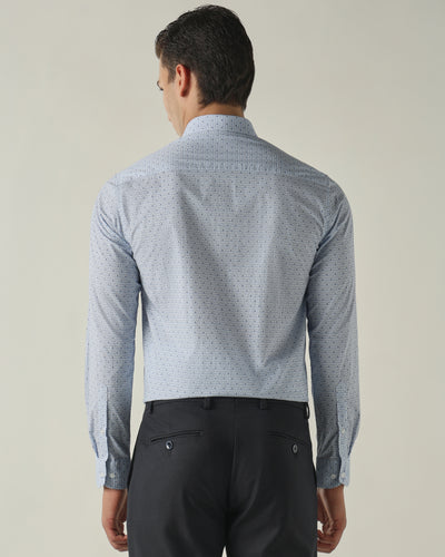 Men's Pure Cotton Print Slim Fit Full Sleeve Formal Shirt - Blue