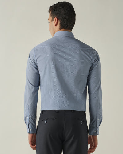 Men's Pure Cotton Print Slim Fit Full Sleeve Formal Shirt - Blue