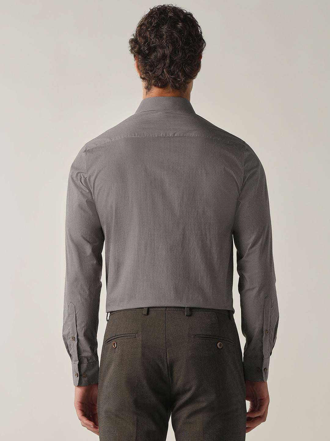 Men's Pure Cotton Printed Slim Fit Full Sleeve Formal Shirt - Brown