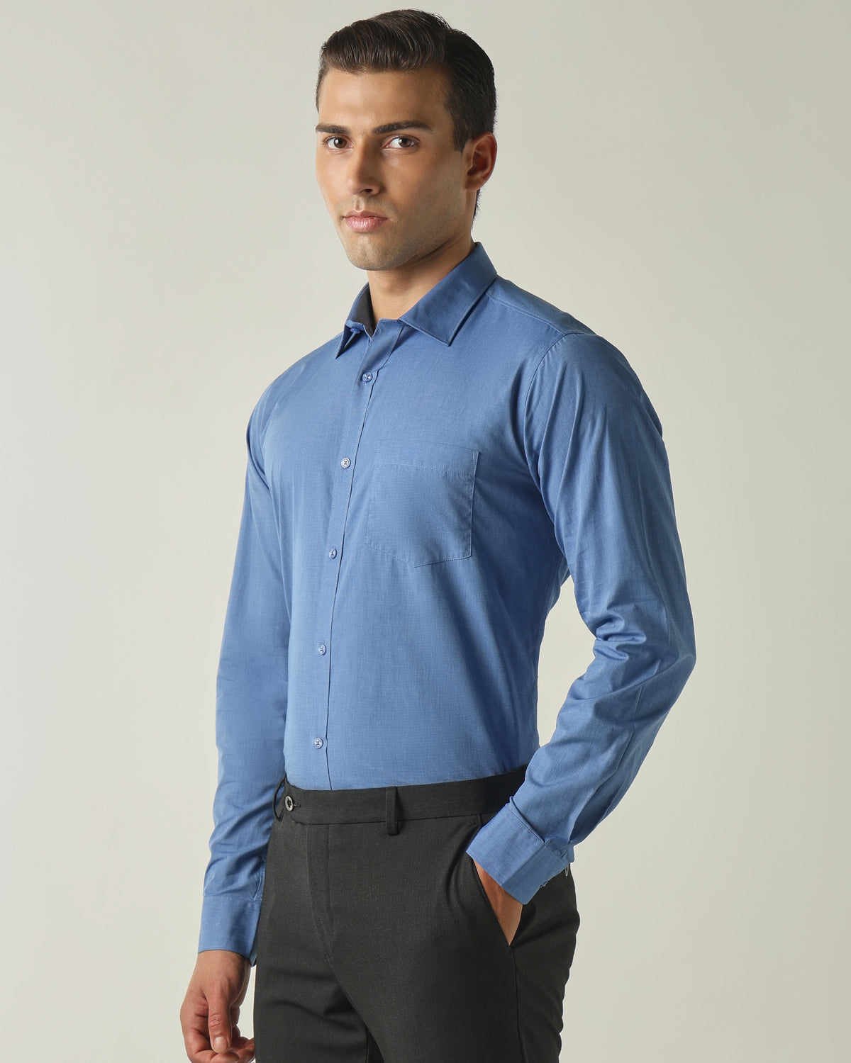 Men's Pure Cotton Fil-A-Fil Slim Fit Full Sleeve Formal Shirt - Dark Blue