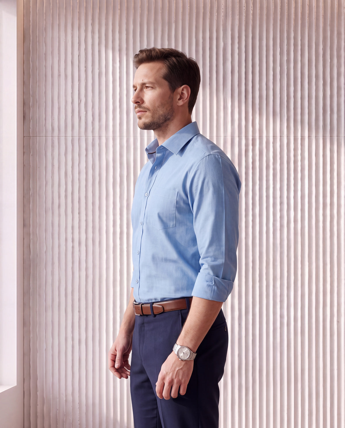 Men's Pure Cotton Fil-A-Fil Slim Fit Full Sleeve Formal Shirt - Light Blue