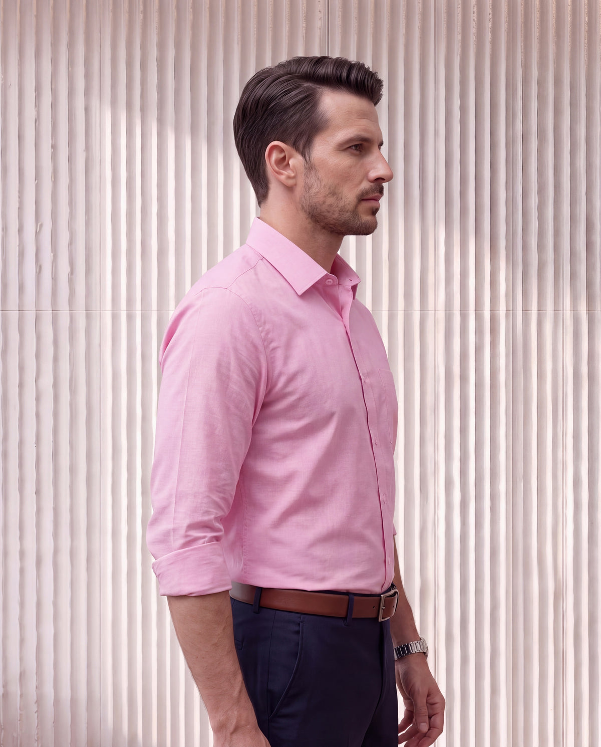 Men's Pure Cotton Fil-A-Fil Slim Fit Full Sleeve Formal Shirt - Pink