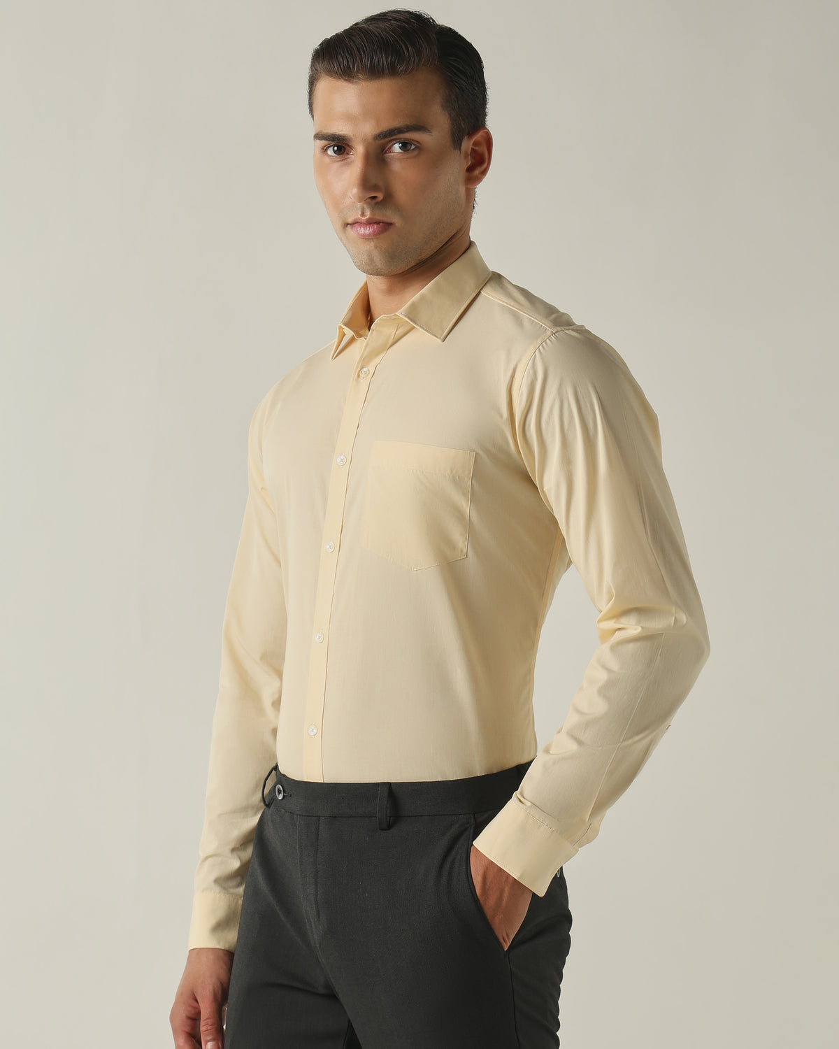 Men's Pure Cotton Fil-A-Fil Slim Fit Full Sleeve Formal Shirt - Yellow