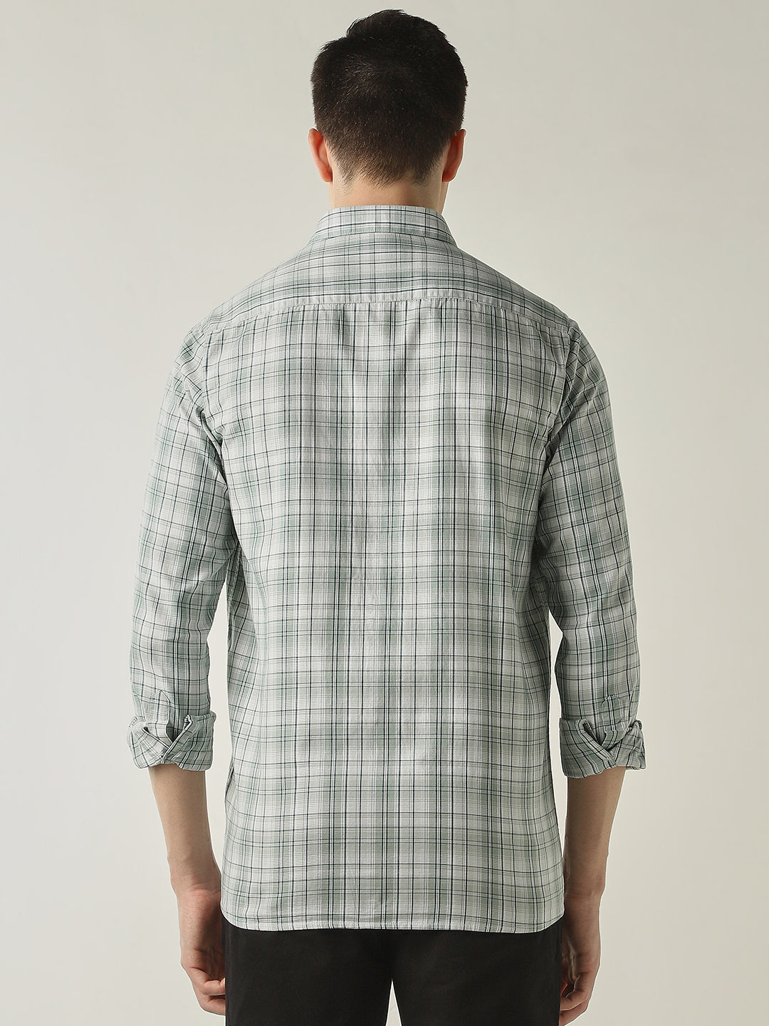 Men's Pure Cotton Checks Slim Fit Full Sleeve Casual Shirt - Green