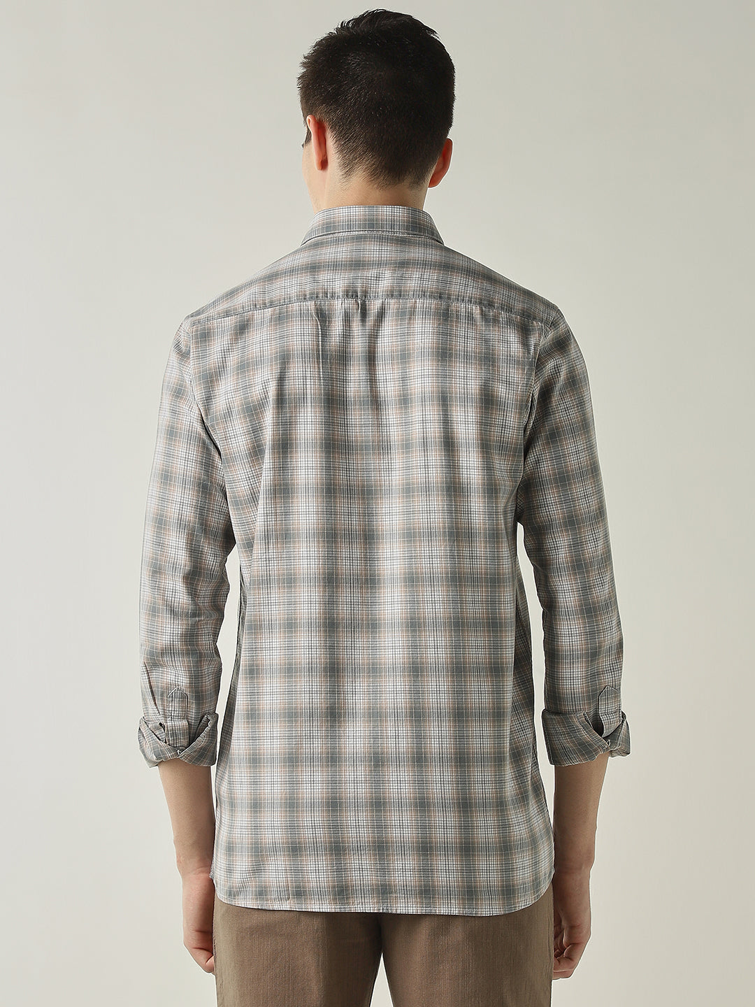 Men's Pure Cotton Checks Slim Fit Full Sleeve Casual Shirt - Beige