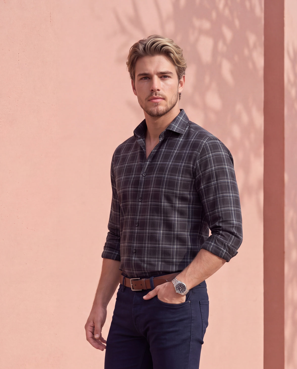 Men's Pure Cotton Checks Slim Fit Full Sleeve Casual Shirt - Green