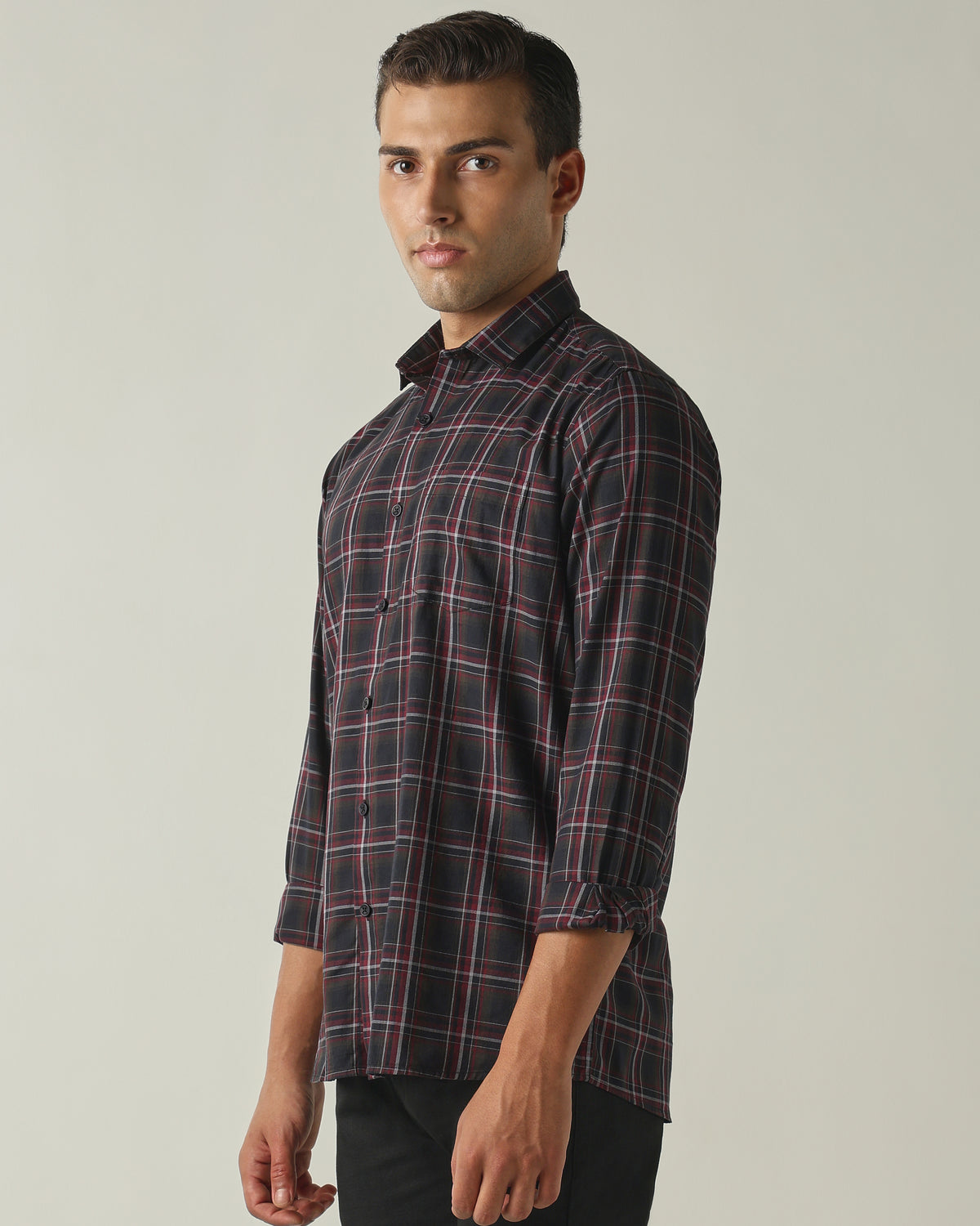 Men's Pure Cotton Checks Slim Fit Full Sleeve Casual Shirt - Maroon