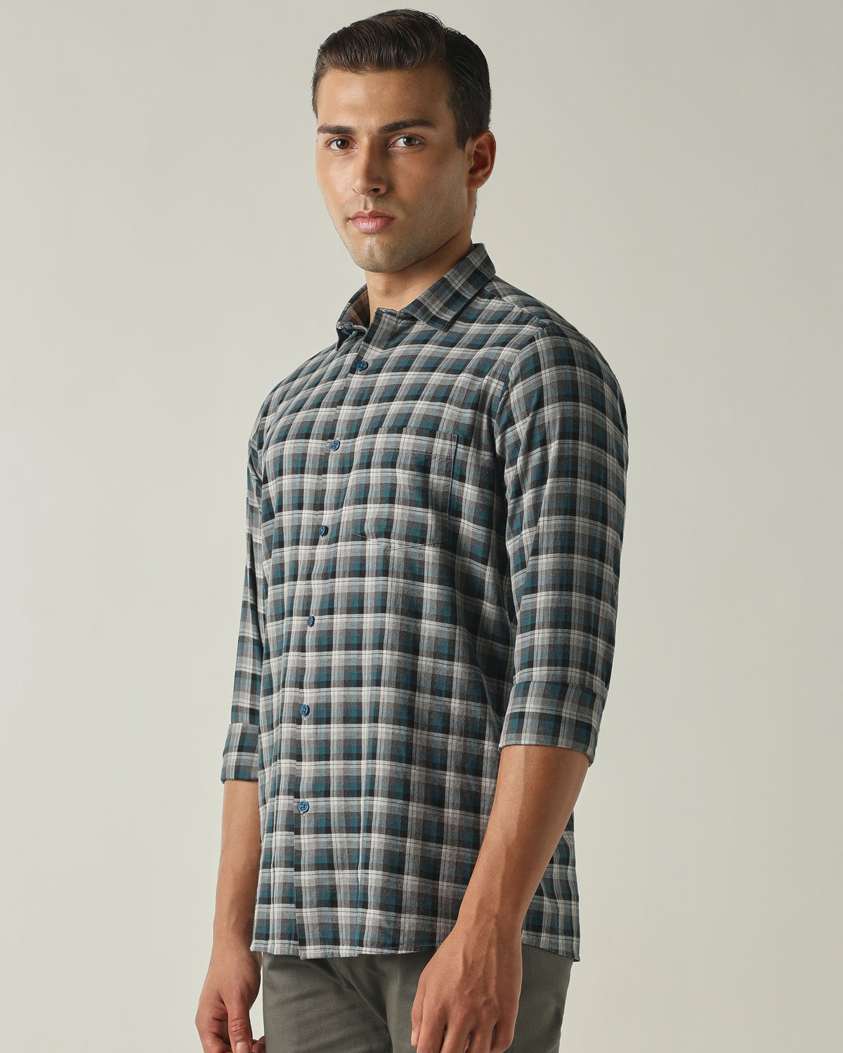 Men's Pure Cotton Checks Slim Fit Full Sleeve Casual Shirt - Green