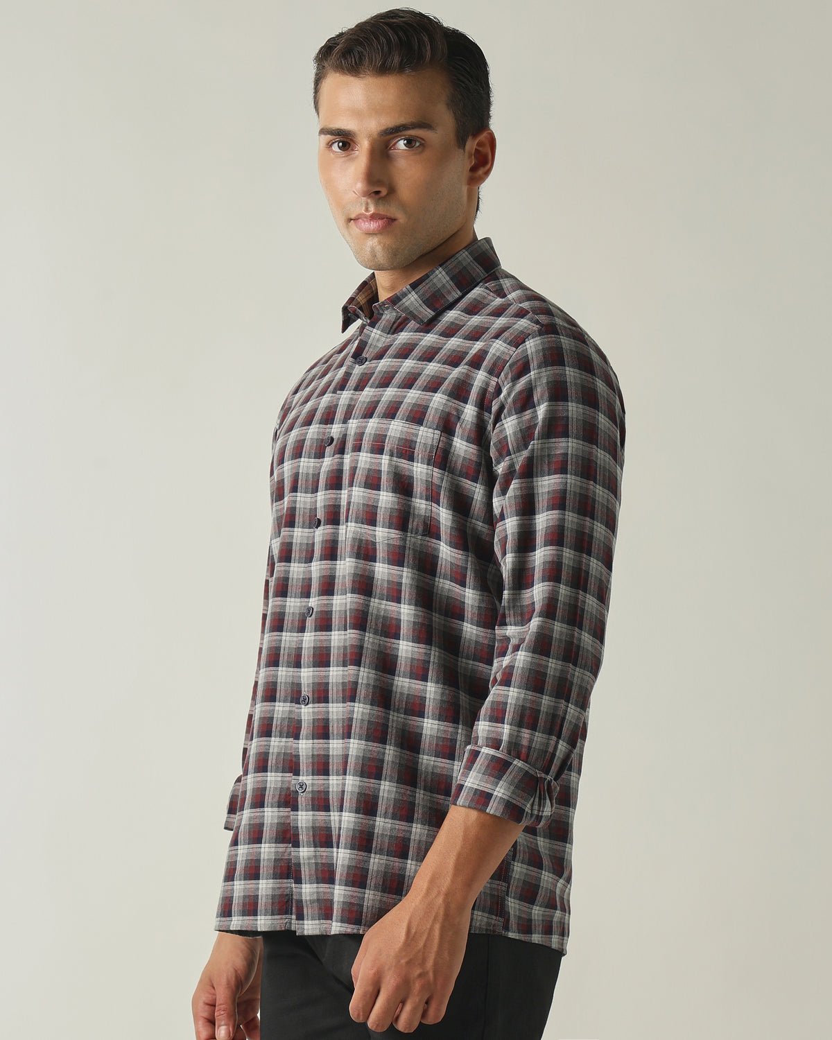 Men's Pure Cotton Checks Slim Fit Full Sleeve Casual Shirt - Maroon