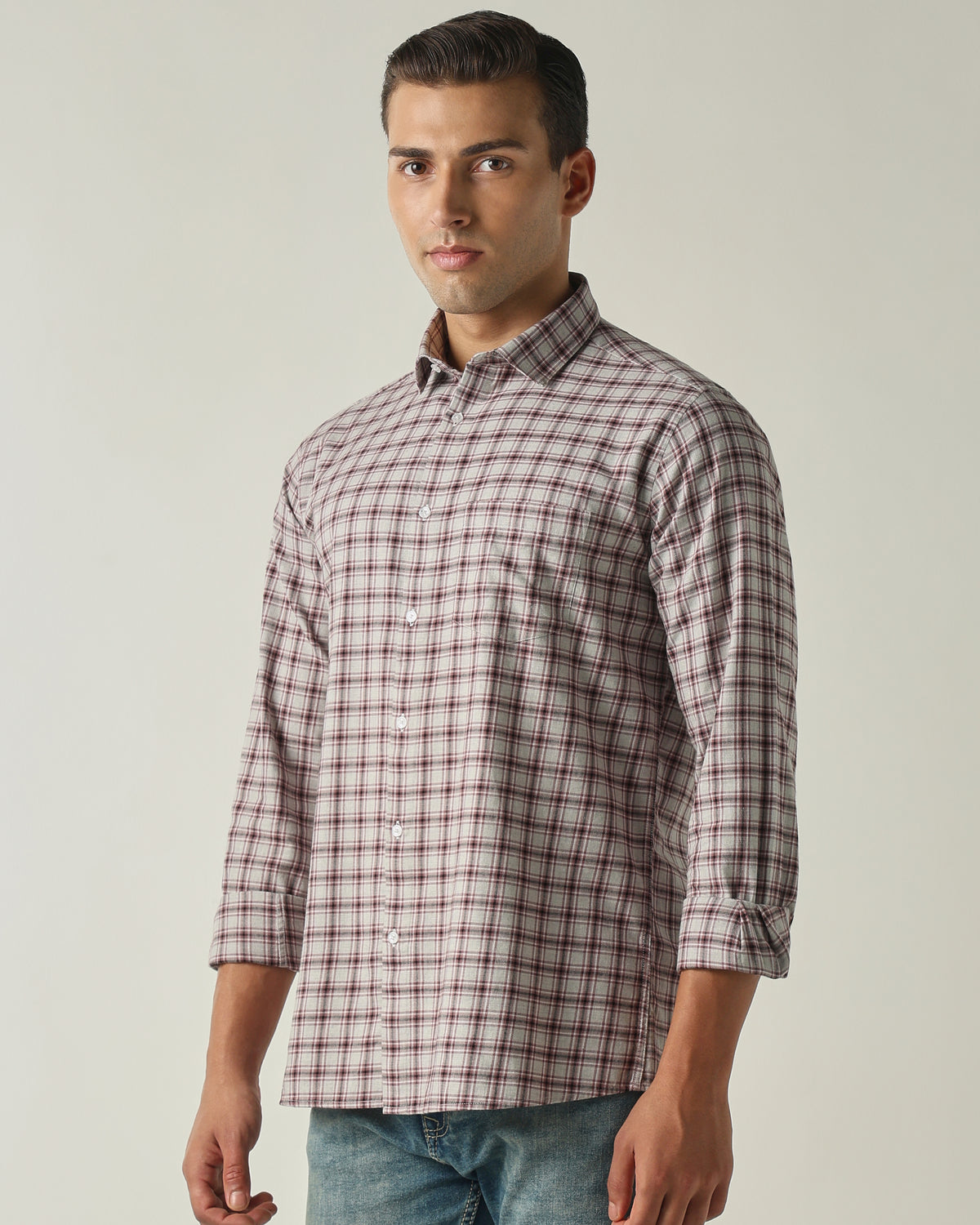 Men's Pure Cotton Checks Slim Fit Full Sleeve Casual Shirt - Maroon