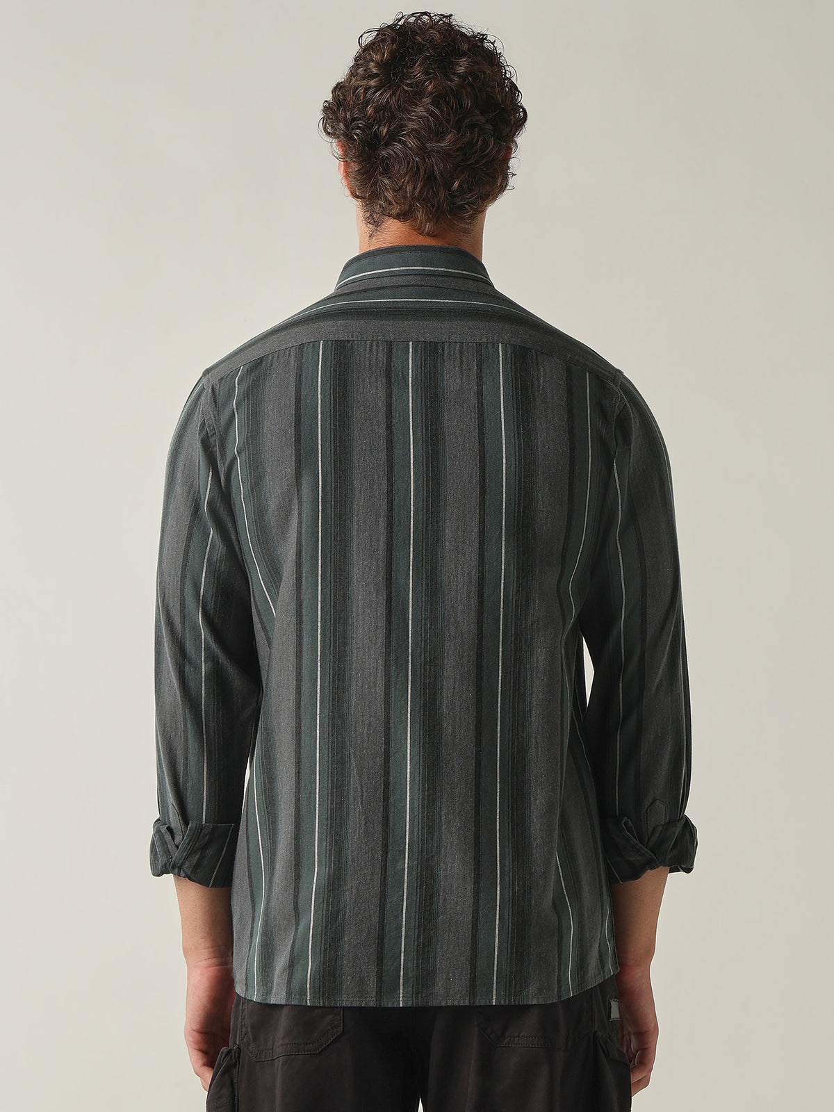 Men's Pure Cotton Stripes Slim Fit Full Sleeve Casual Shirt - Green