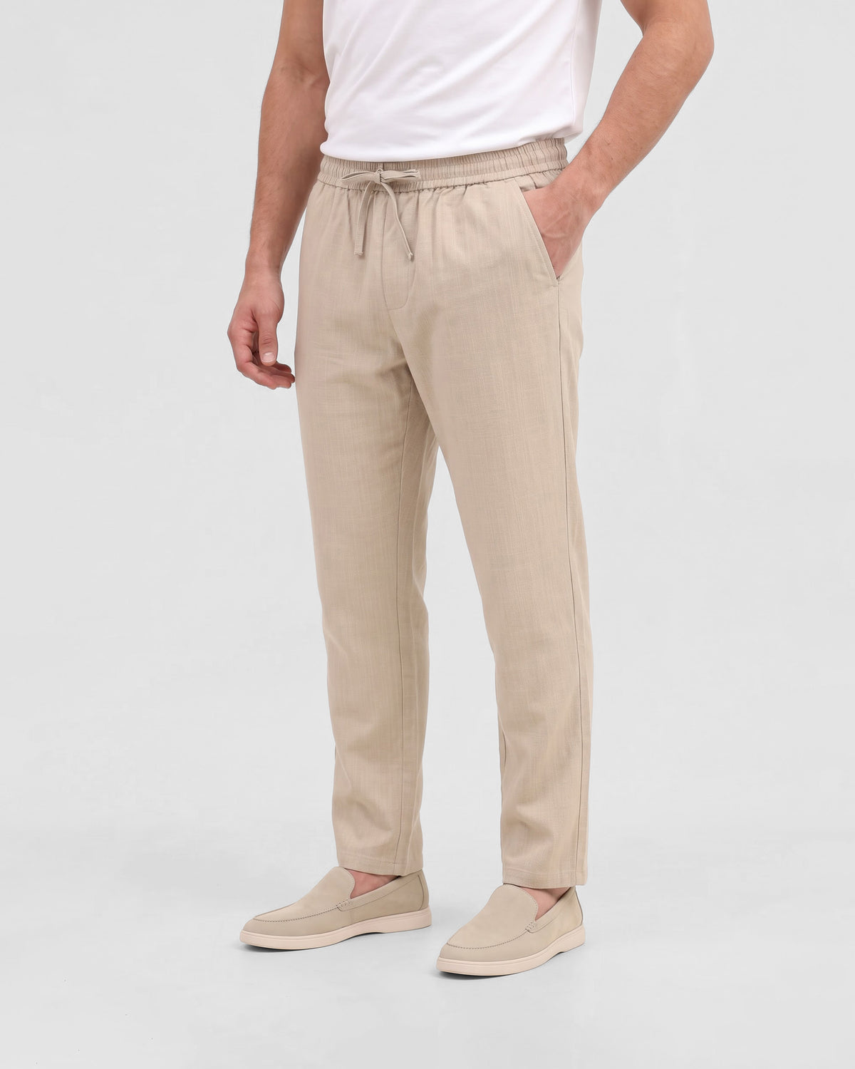 Men's Solid 100% Cotton Regular Fit Casual Trousers-Beige
