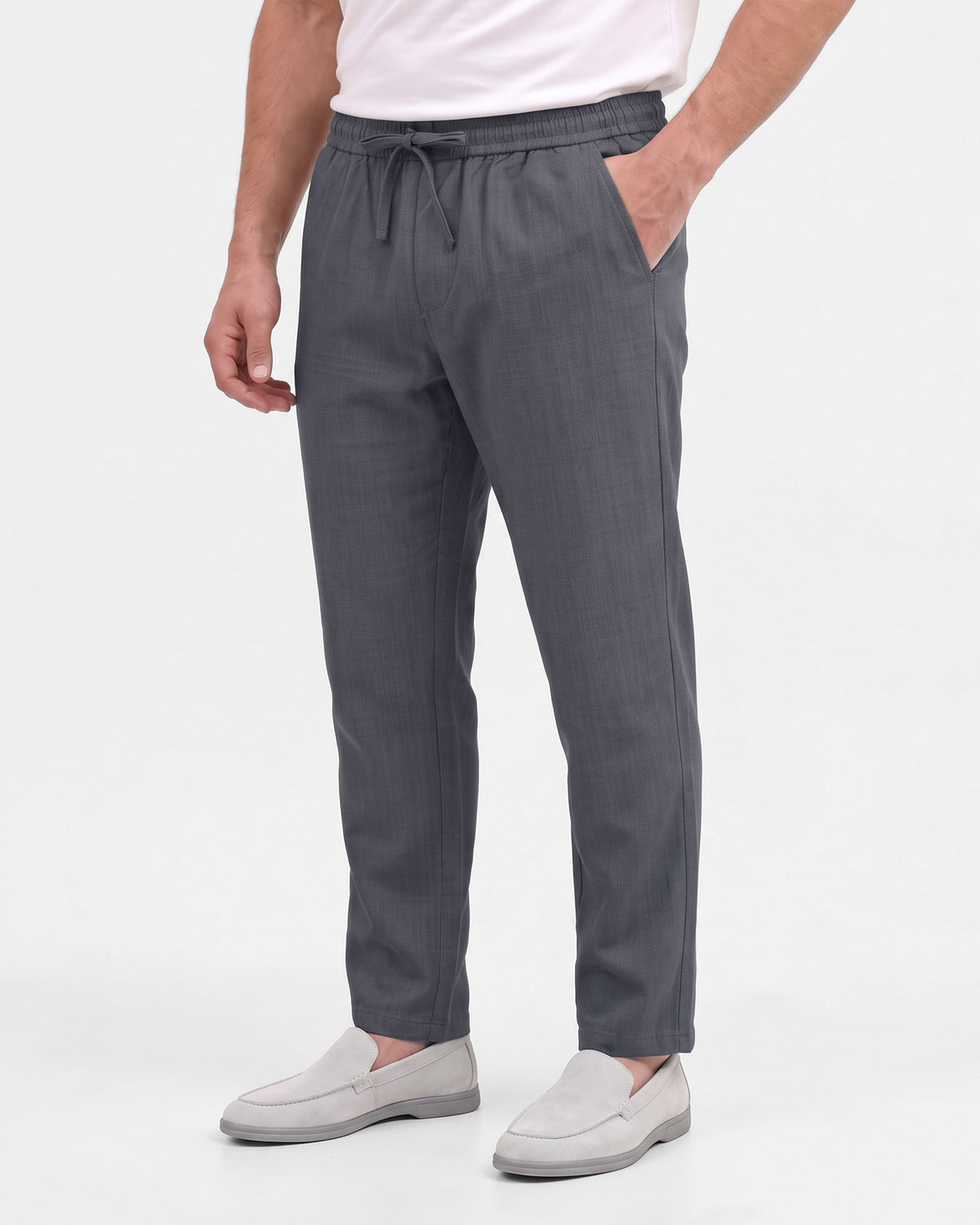 Men's Solid 100% Cotton Regular Fit Casual Trousers-Grey