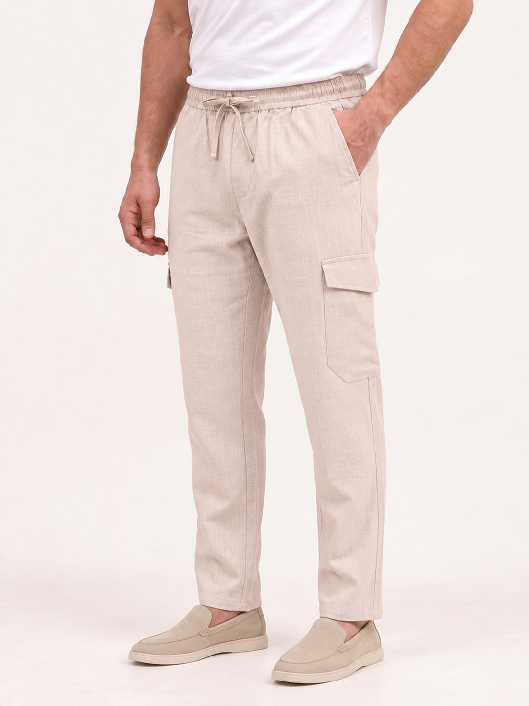 Men's Solid Pure Cotton Regular Fit Casual Trousers - Fawn