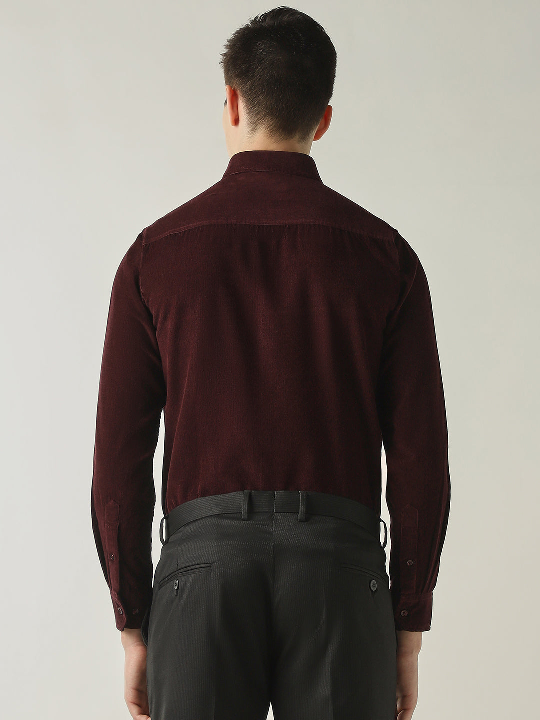 Men's Pure Cotton Corduroy Solid Slim Fit Full Sleeve Formal Shirt - Maroon