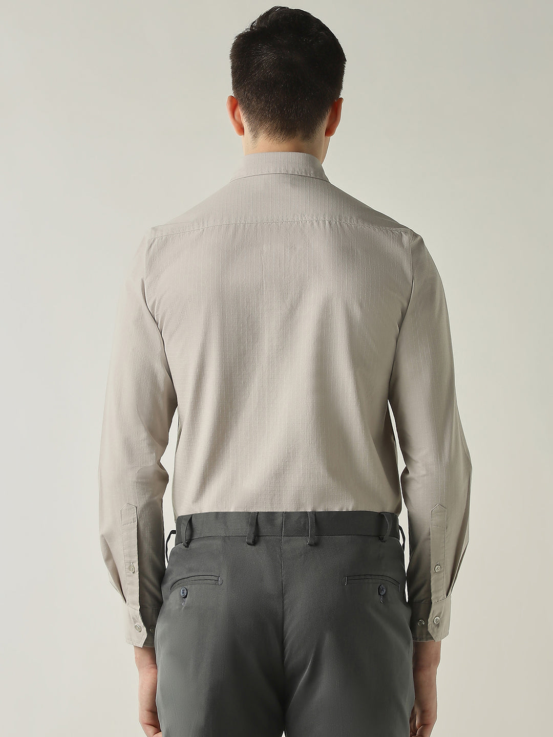 Men's Cotton Lycra Dobby Solid Slim Fit Full Sleeve Formal Shirt - Grey