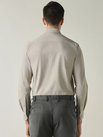 Men's Cotton Lycra Dobby Solid Slim Fit Full Sleeve Formal Shirt - Grey