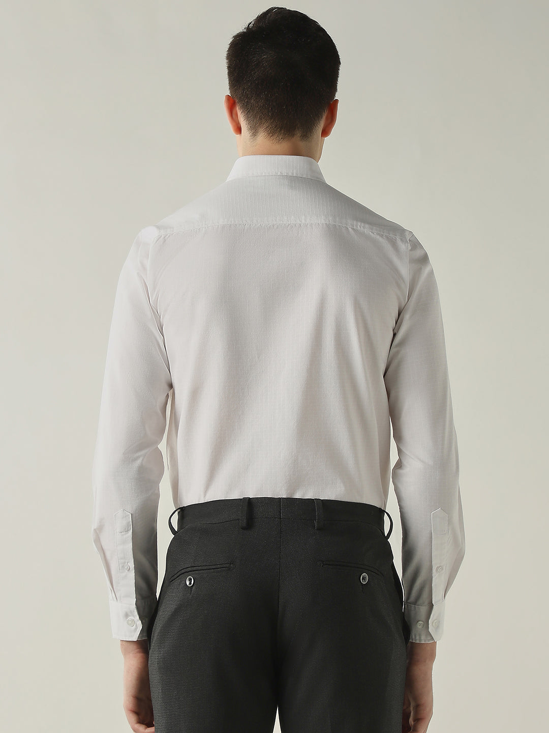 Men's Cotton Lycra Dobby Solid Slim Fit Full Sleeve Formal Shirt - White