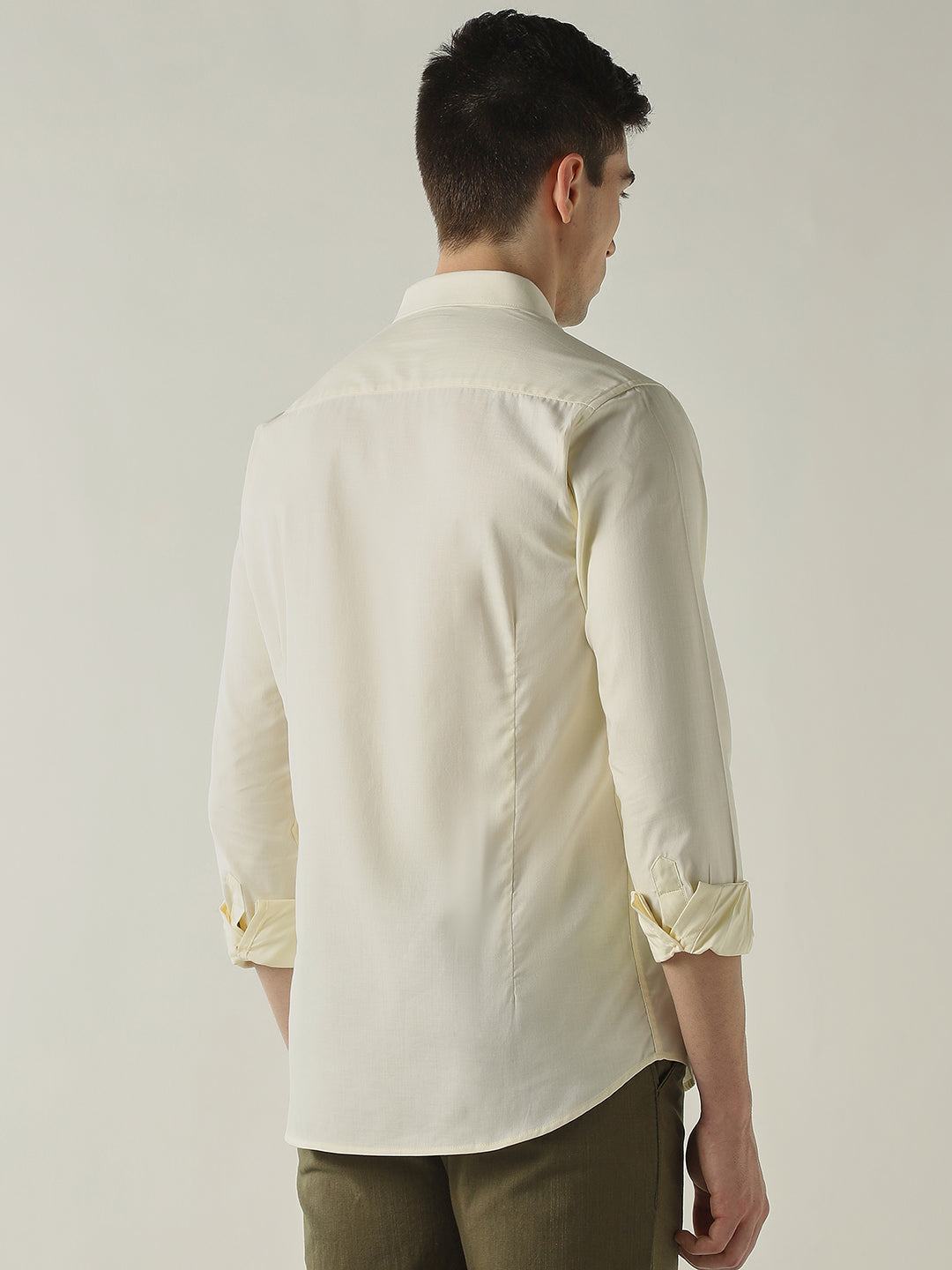 Men's Pure Cotton Herringbone Solid Slim Fit Full Sleeve Casual Shirt - Yellow
