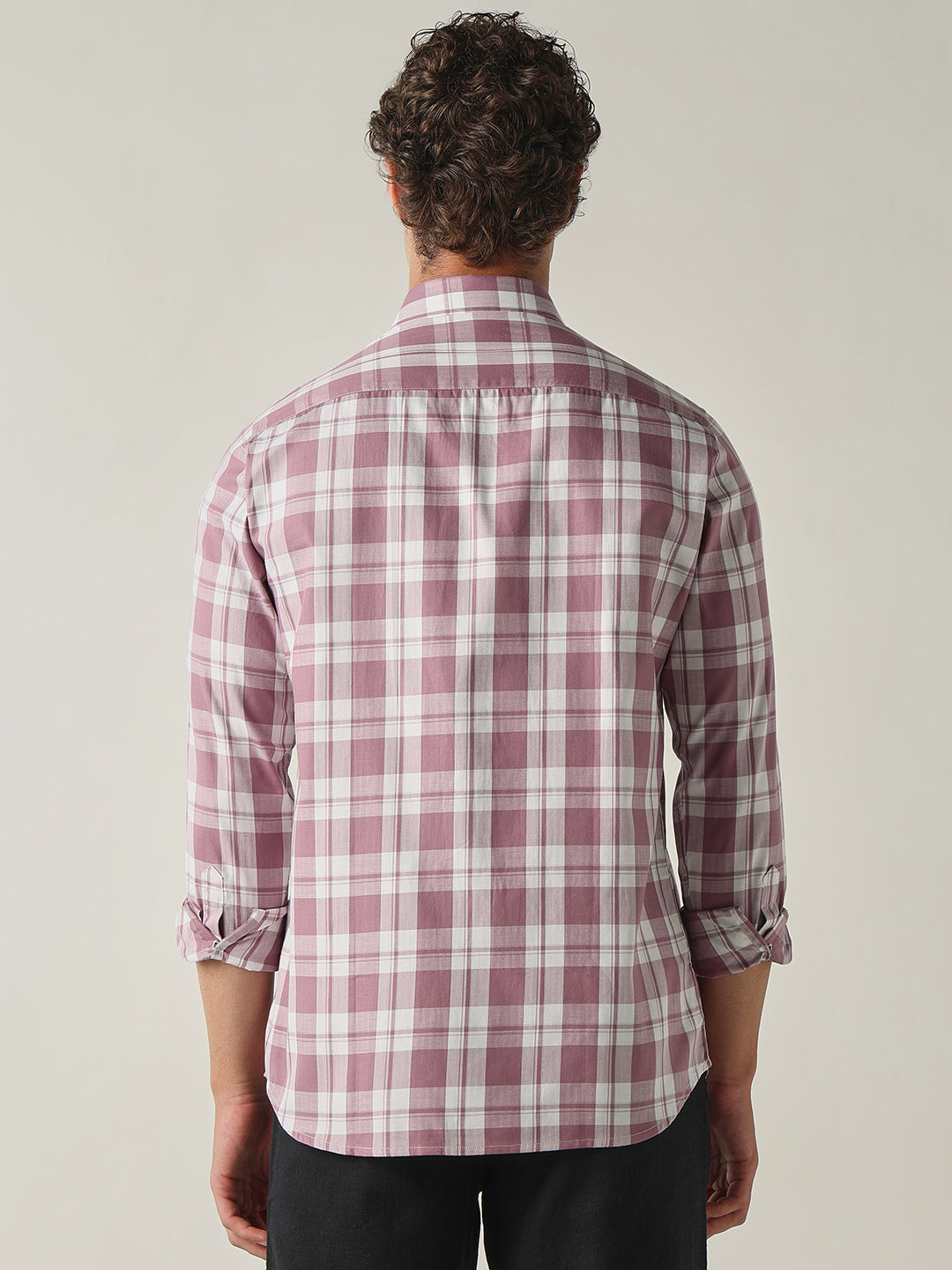 Men's Pure Cotton Checks Slim Fit Full Sleeve Casual Shirt - Pink