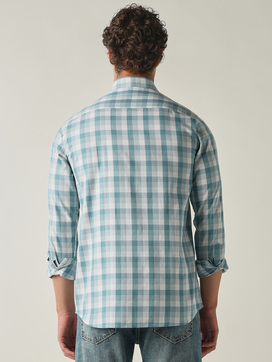 Men's Pure Cotton Checks Slim Fit Full Sleeve Casual Shirt - Green