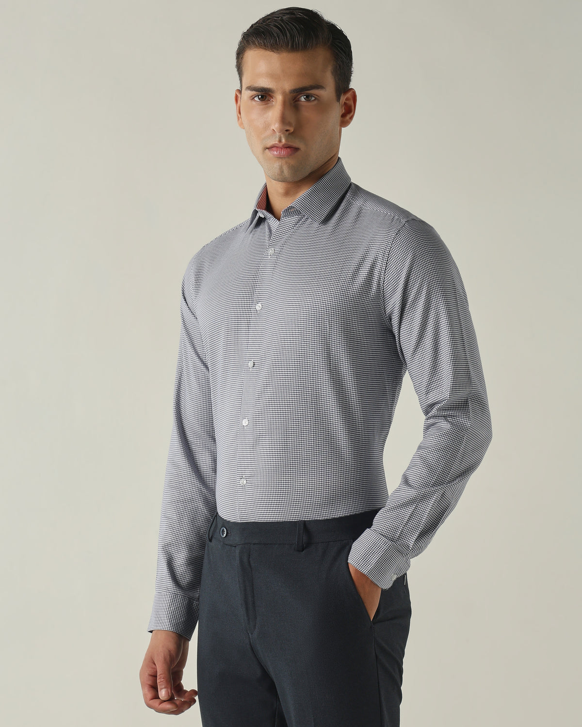 Men's Pure Cotton Dobby Solid Slim Fit Full Sleeve Formal Shirt - Blue