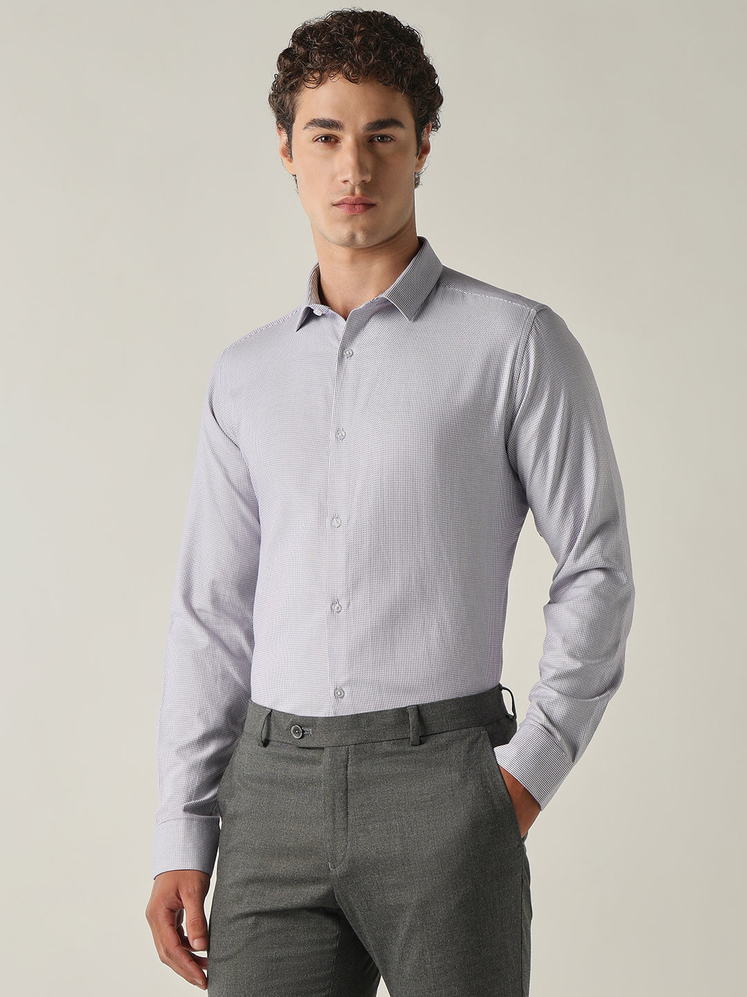Men's Pure Cotton Dobby Stripes Slim Fit Full Sleeve Formal Shirt - Purple