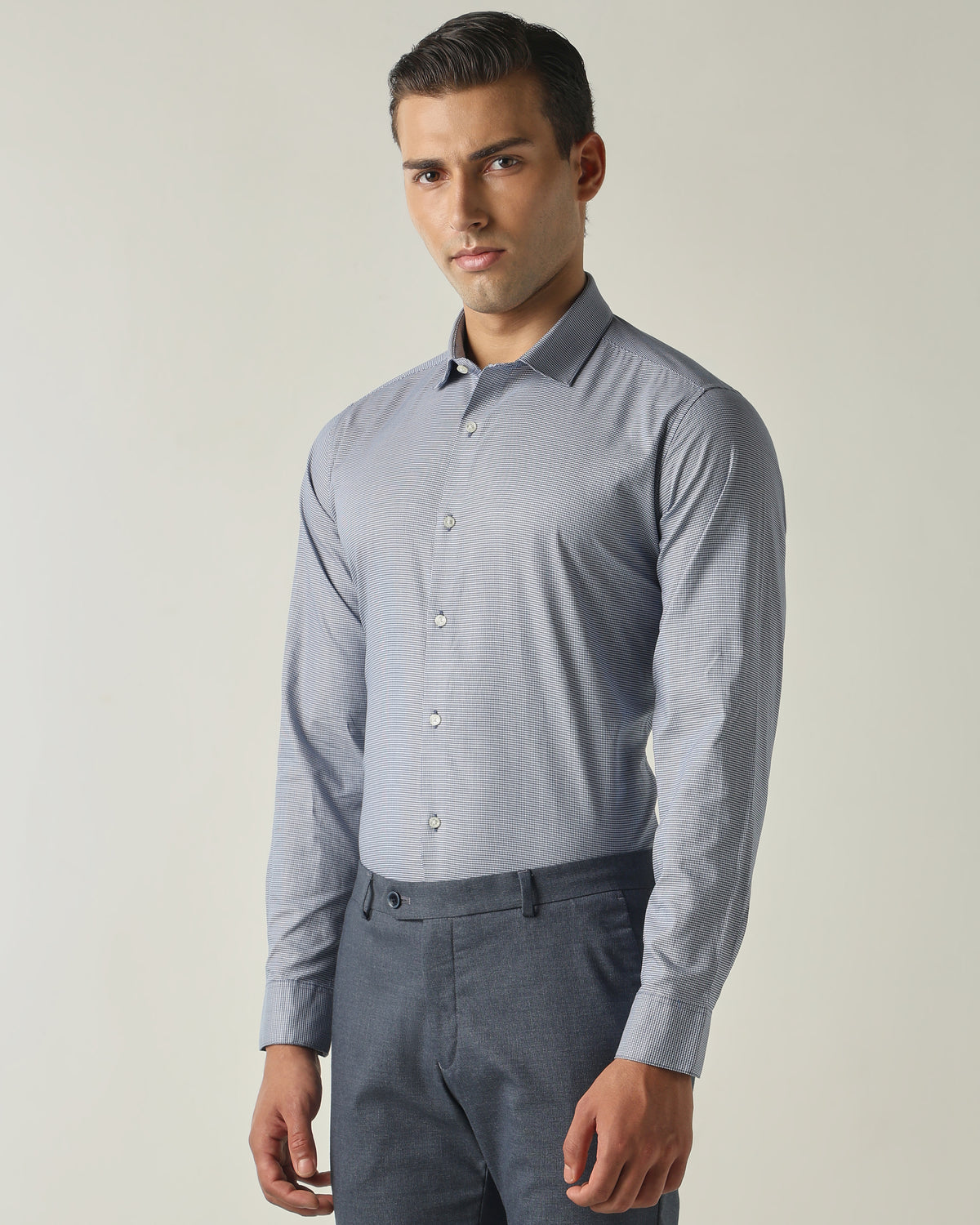 Men's Pure Cotton Checks Slim Fit Full Sleeve Formal Shirt - Blue