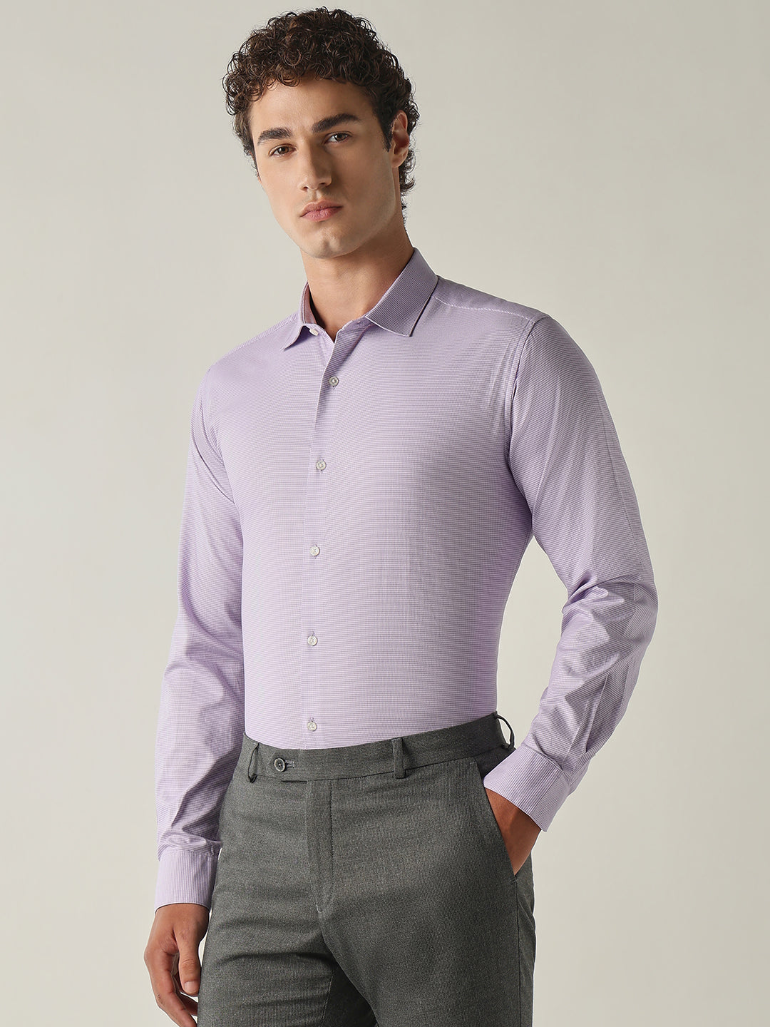 Men's Pure Cotton Houndstooth Checks Slim Fit Full Sleeve Formal Shirt - Pink