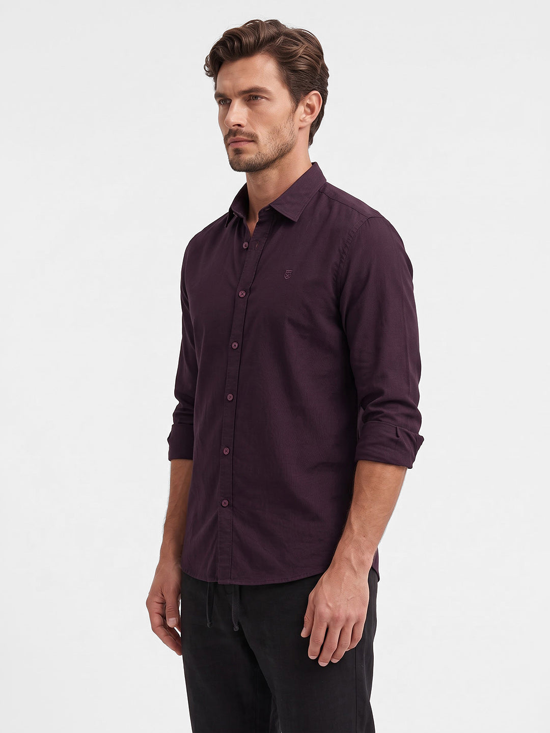 Men's Pure Cotton Solid Slim Fit Full Sleeve Casual Shirt - Maroon